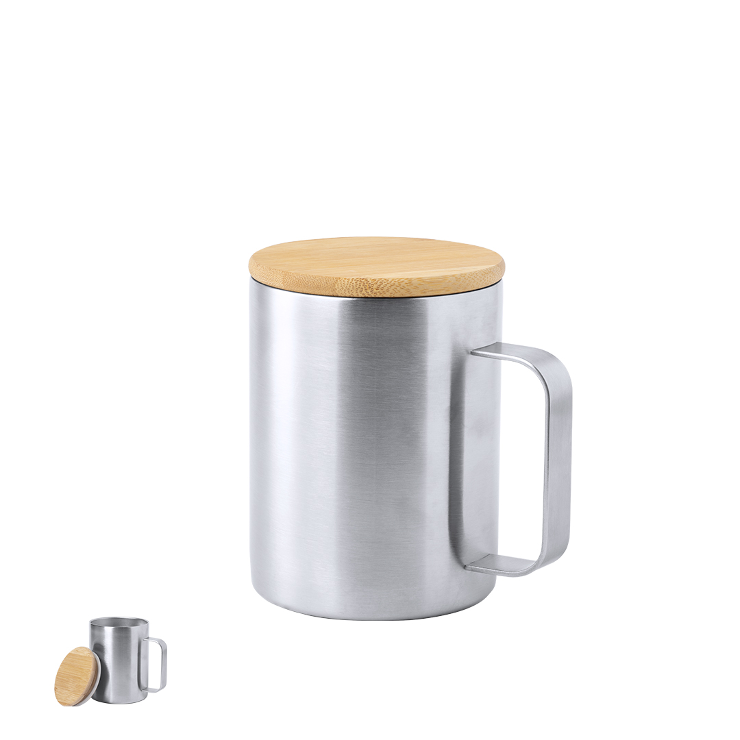 Caneca térmica 350 mL com tampa em bambu Ricaly
