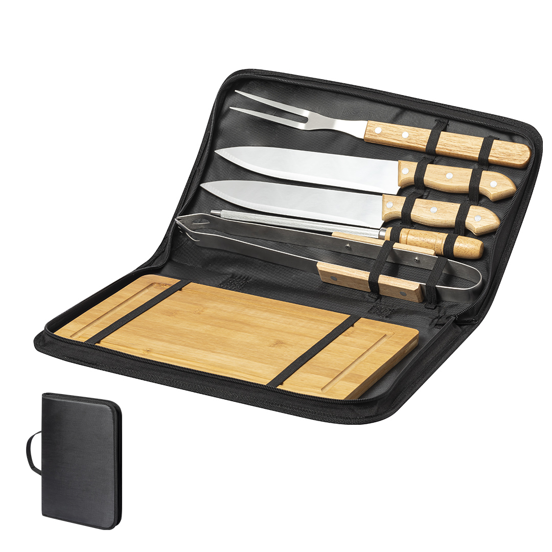 Conjunto de churrasco com tábua em estojo Craxton