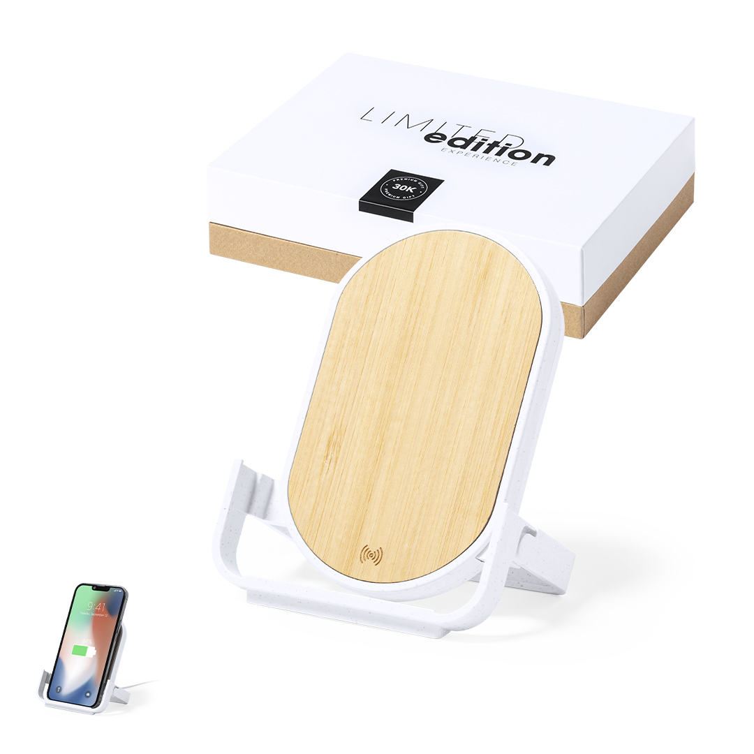 Carregador wireless 10W com suporte em bambu e palha de trigo Buisson