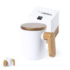 Caneca de cerâmica 350 mL com tampa e pega em madeira Haruncal