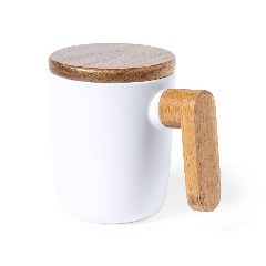 Caneca de cerâmica 350 mL com tampa e pega em madeira Haruncal – foto 3