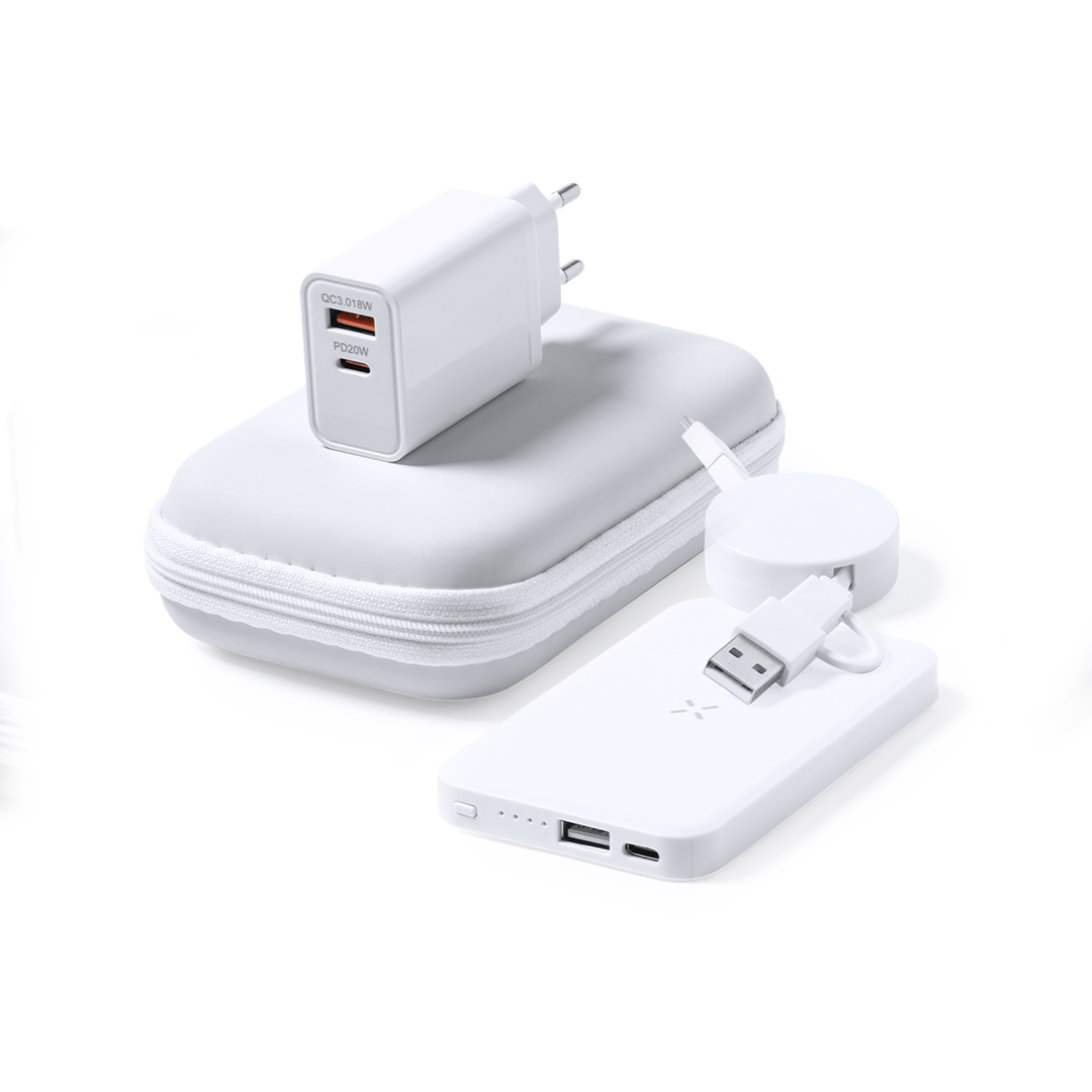 Conjunto power bank sem fios e carregador Cody
