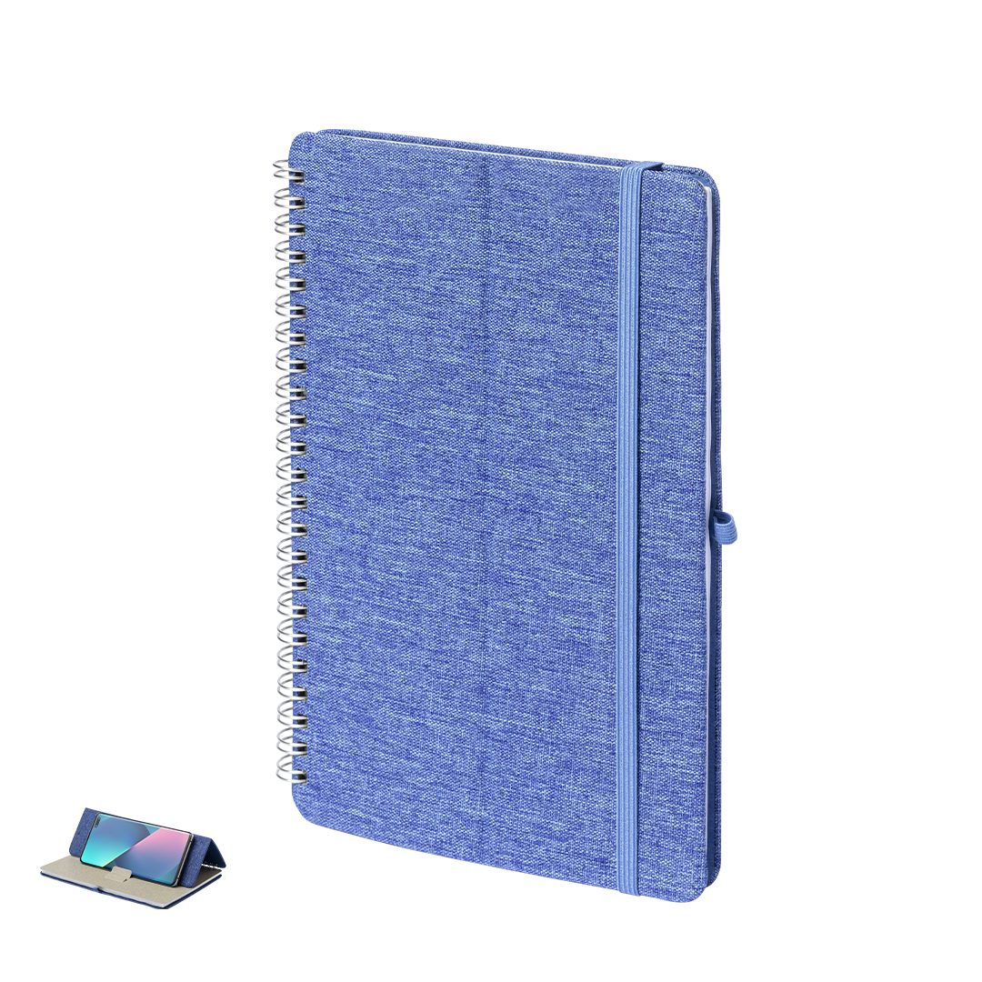 Caderno de argolas em RPET com suporte para telemóvel Maisux