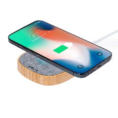 Carregador wireless 15W em bambu e feltro RPET com 2 saídas Emerson – foto 3