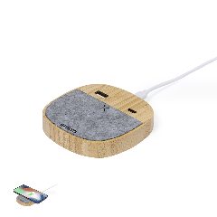 Carregador wireless 15W em bambu e feltro RPET com 2 saídas Emerson