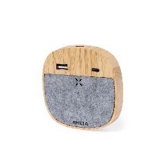 Carregador wireless 15W em bambu e feltro RPET com 2 saídas Emerson – foto 4