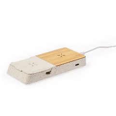 Estação de carga wireless 15W em bambu e palha de trigo Barichen – foto 2
