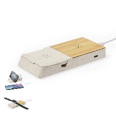 Estação de carga wireless 15W em bambu e palha de trigo Barichen