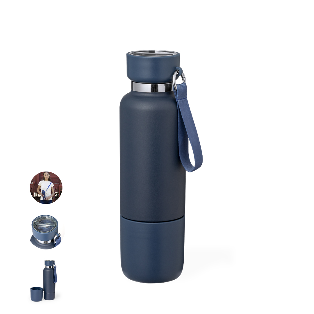 Garrafa térmica 500 mL com pulseira e lanyard Flautrok