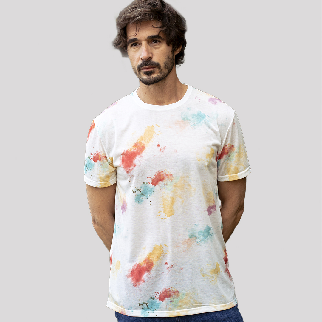 T-shirt em poliéster com estampado de tintas Hearvin