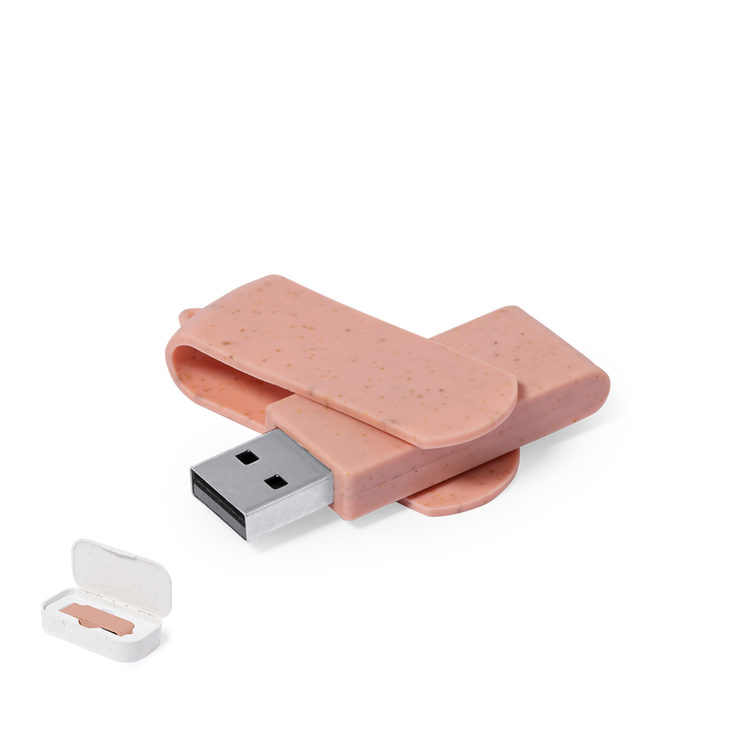Pen USB 16 GB em palha de trigo com clipe giratório Brounik