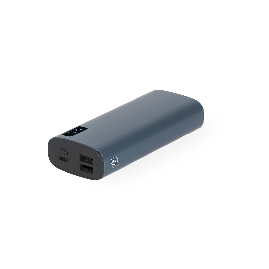 Power bank 10 000 mAh em alumínio reciclado cromado Hampton