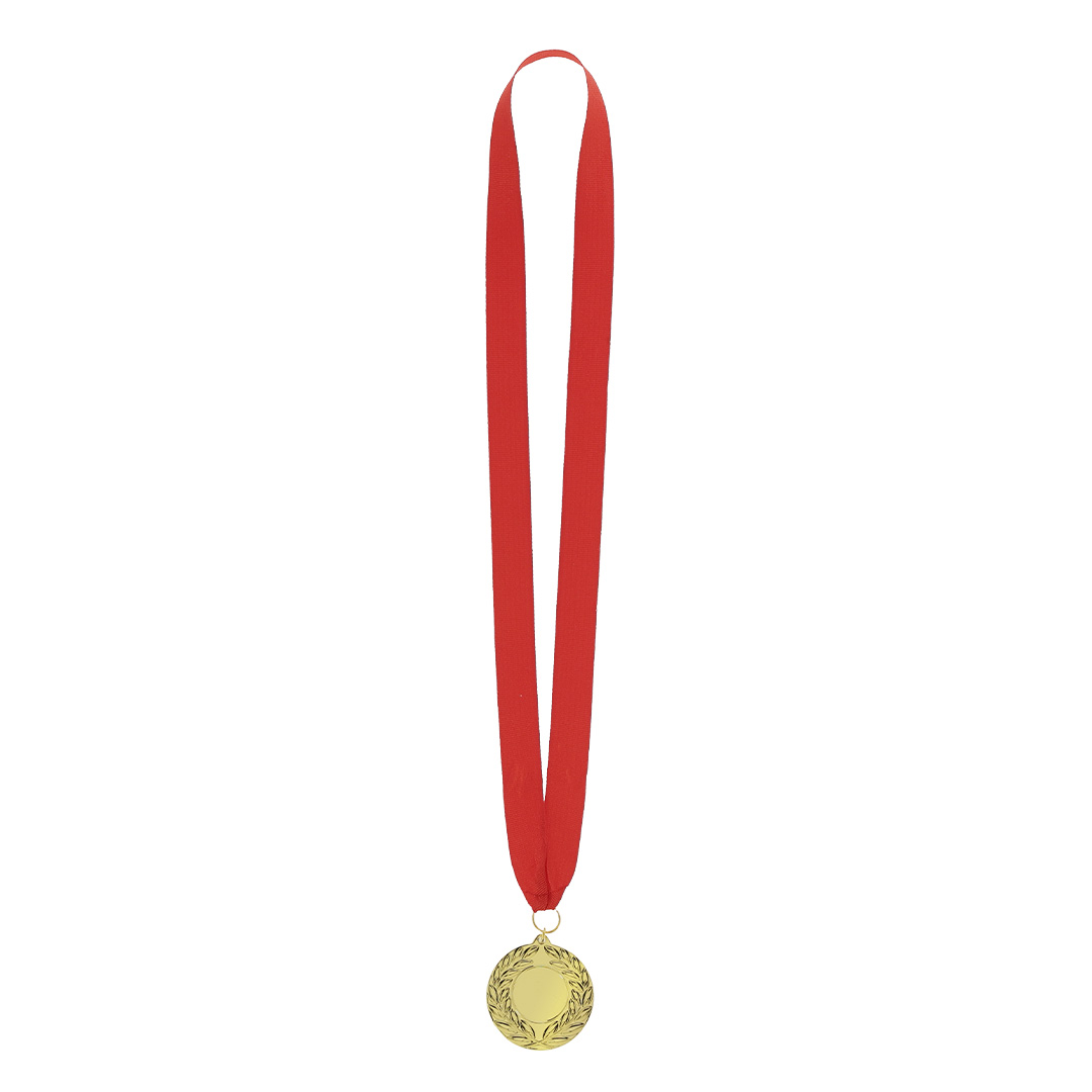 Medalha dourada em relevo com fita vermelha Gussy