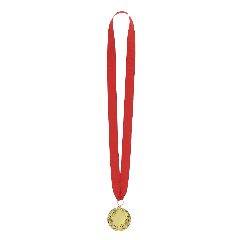 Medalha dourada em relevo com fita vermelha Gussy