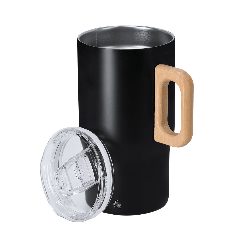 Caneca térmica 400 mL em aço inox reciclado com pega em madeira Zaran – foto 3