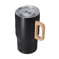 Caneca térmica 400 mL em aço inox reciclado com pega em madeira Zaran – foto 4