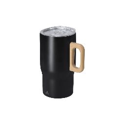 Caneca térmica 400 mL em aço inox reciclado com pega em madeira Zaran