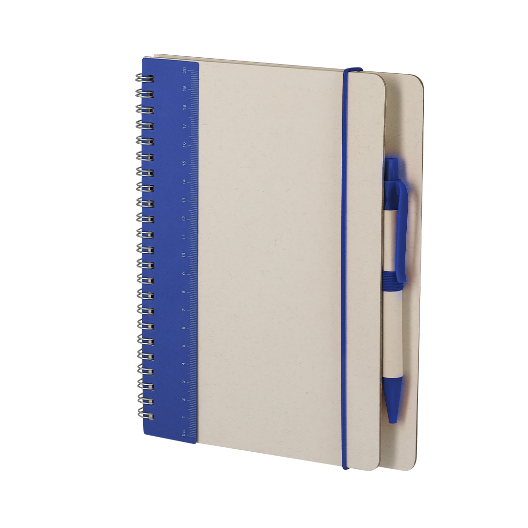 Caderno bicolor de pacotes de leite reciclados com caneta Kirax