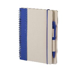 Caderno bicolor de pacotes de leite reciclados com caneta Kirax