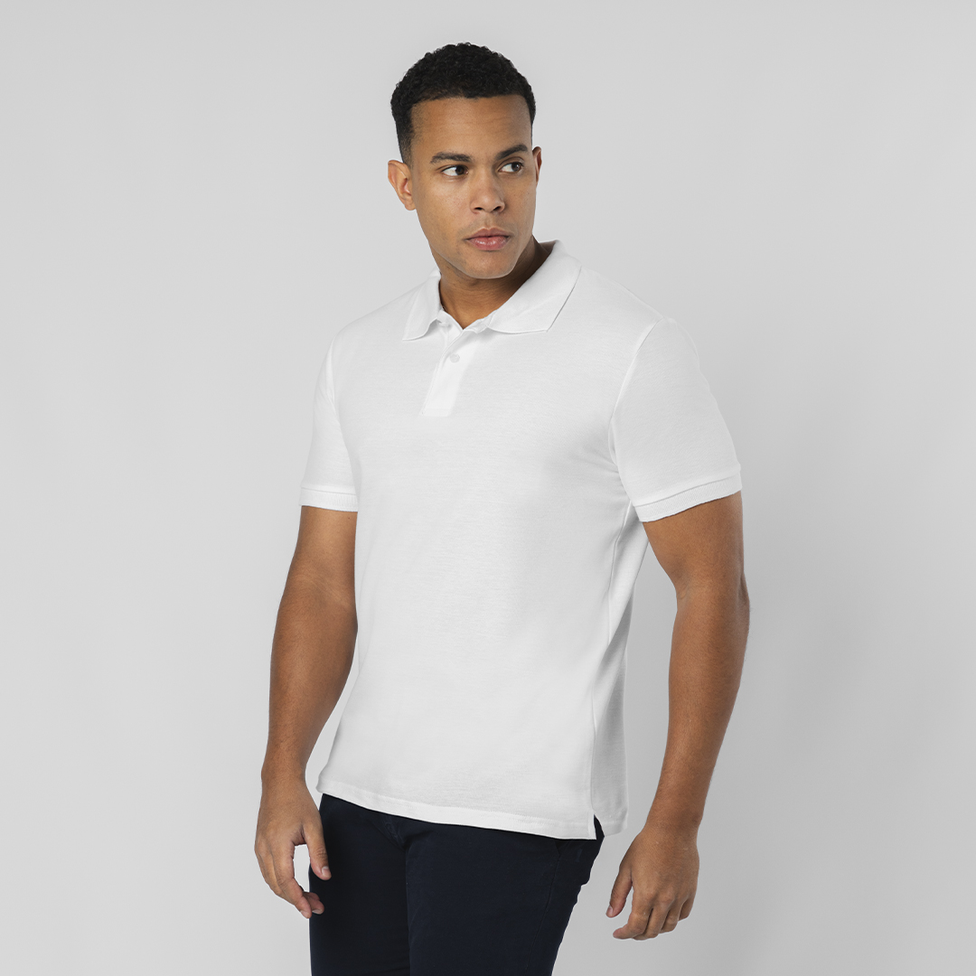 Polo branco em piqué de algodão 180g Charles