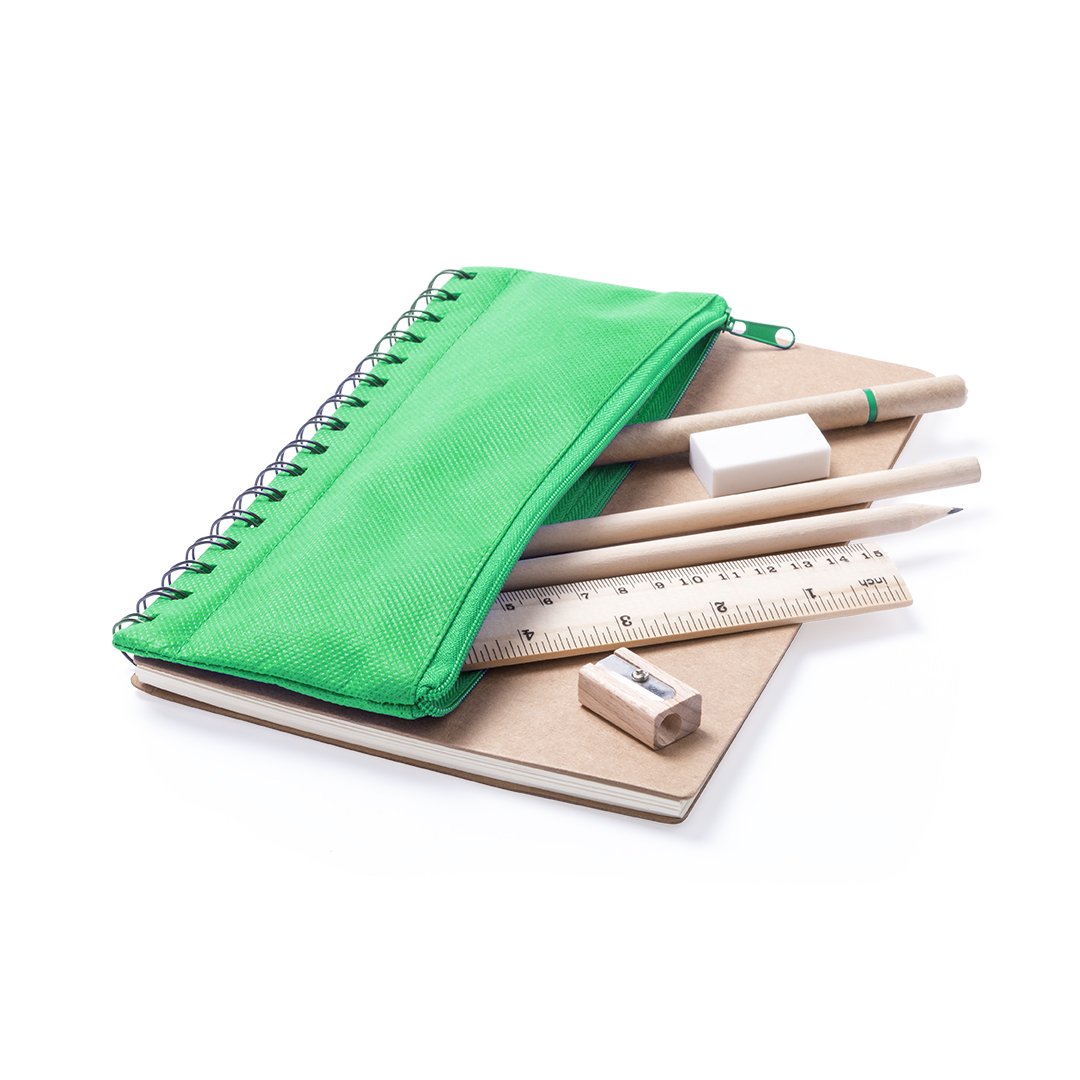 Caderno de argolas com estojo e material escolar Mosku