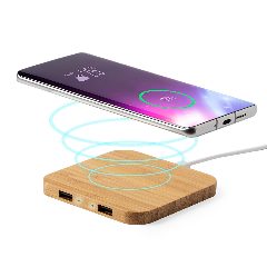 Carregador wireless em bambu com 2 saídas USB Dumiax – foto 2