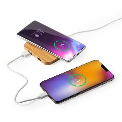 Carregador wireless em bambu com 2 saídas USB Dumiax – foto 3