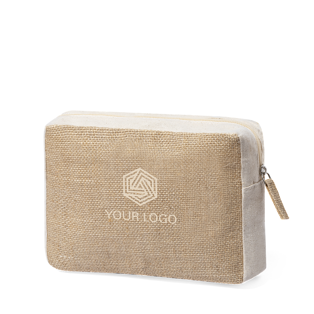 Necessaire em juta laminada e algodão Ringok