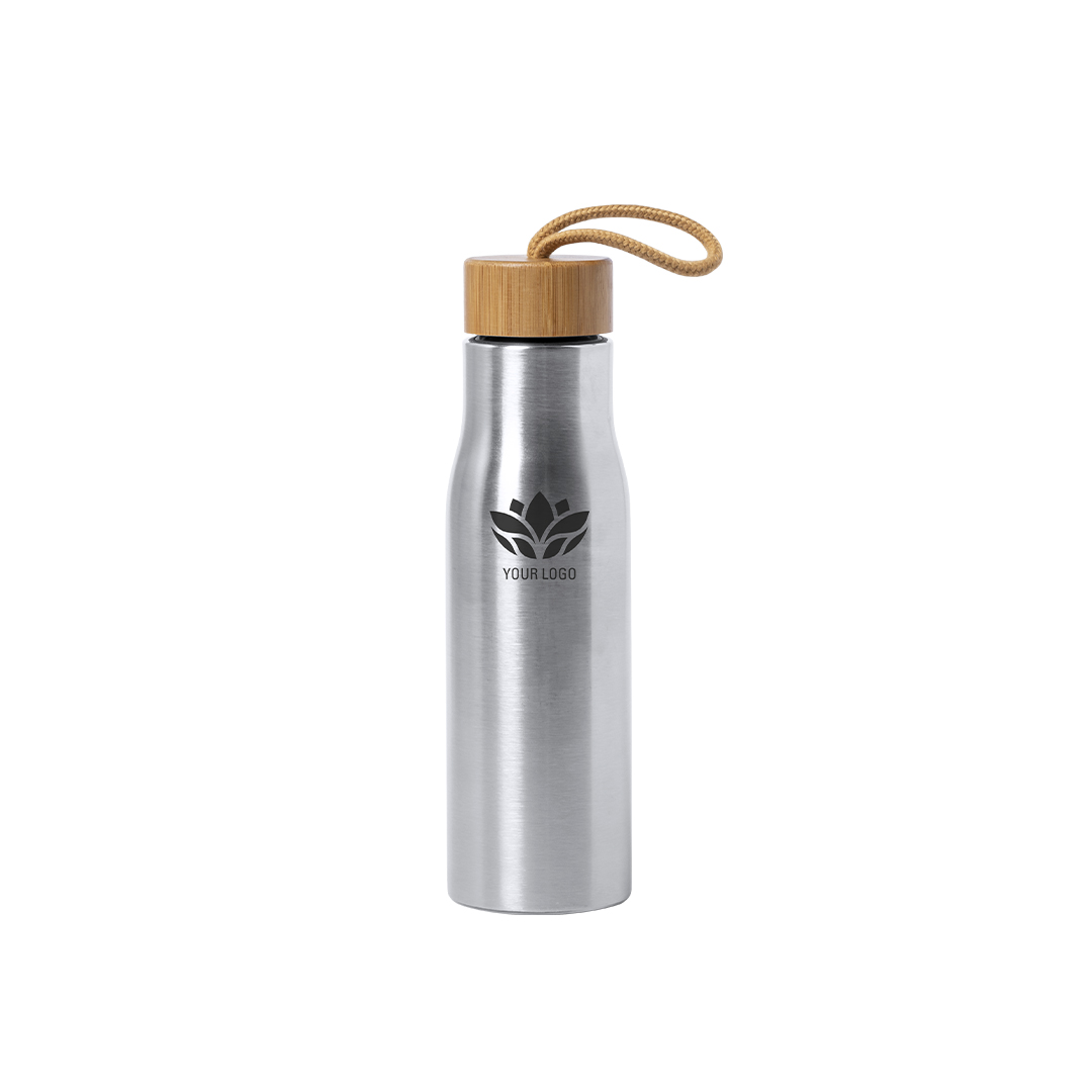 Garrafa de aço inox 550 mL com tampa em bambu Dropun