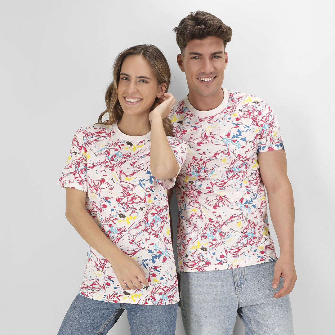 T-shirt unissexo em algodão com estampado colorido Helixa